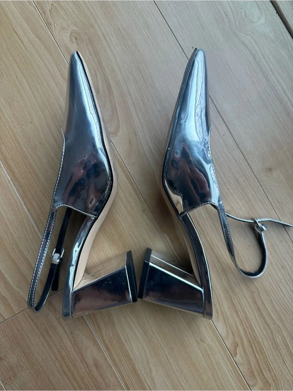 Marc Fisher LTD Silver Metallic Slingback Heels 8.5 – Worn Once + Original Box
